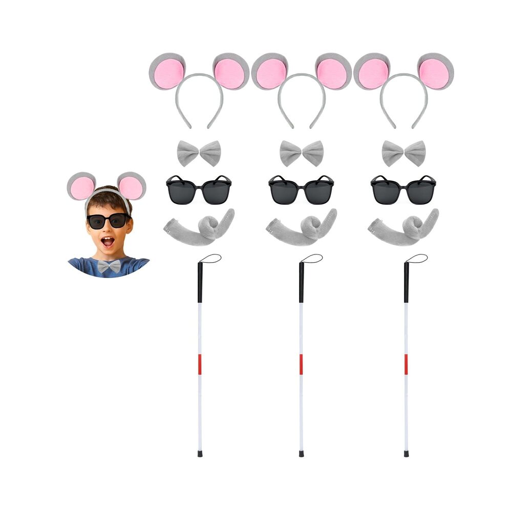 9135 15 Pcs Mouse Costume Accessoriess Set Gray Mouse Headbands
